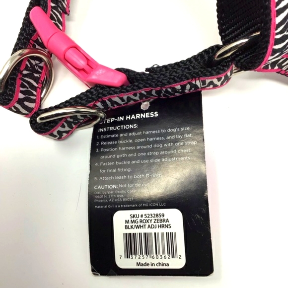 NWT Material Girl Pets Step In Harness Roxy Zebra Size M 16 to 24" - Picture 2 of 6